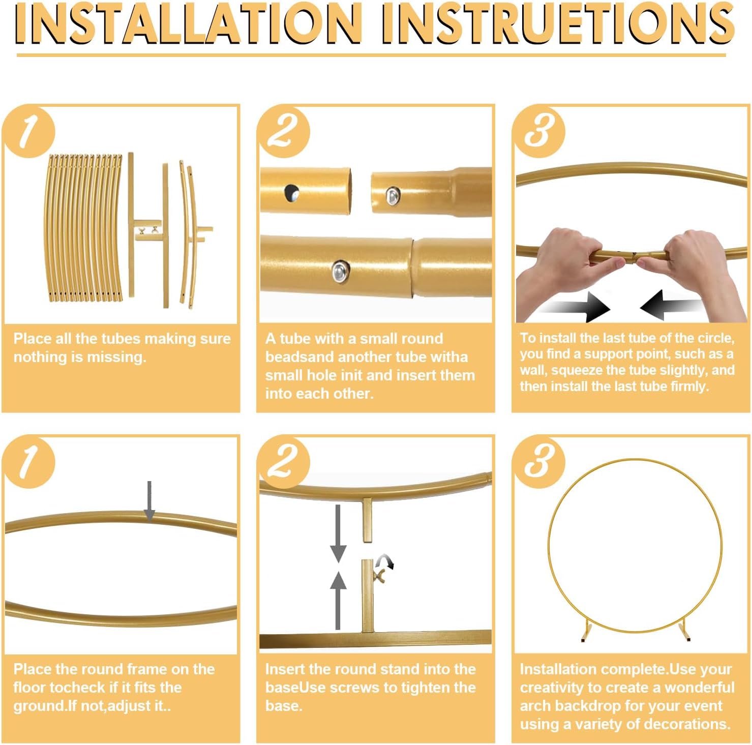 Round Golden Metal Balloon Arch Kit (6.7FT), Wedding Circle Backdrop Stand Frame for Birthday Party, Bridal Shower, Graduation, Photo Background Decoration.